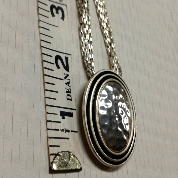 Silver Hammered Pendant Necklace with Four Strand Chain - Picture 5 of 6